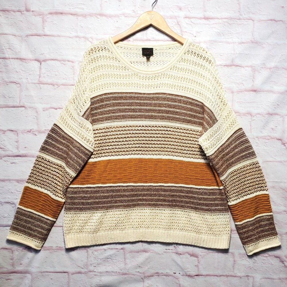 MOD Lusive Crochet Knit Sweater Large Boho Cottagecore Fairy Metallic Striped‎